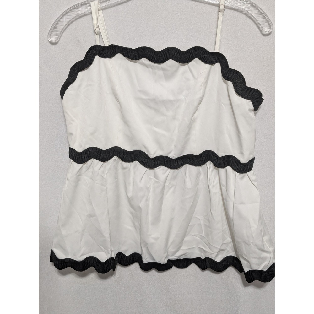 Cider Womens White Black Ric-Rac Scalloped Tiered Camisole Peplum Top Medium